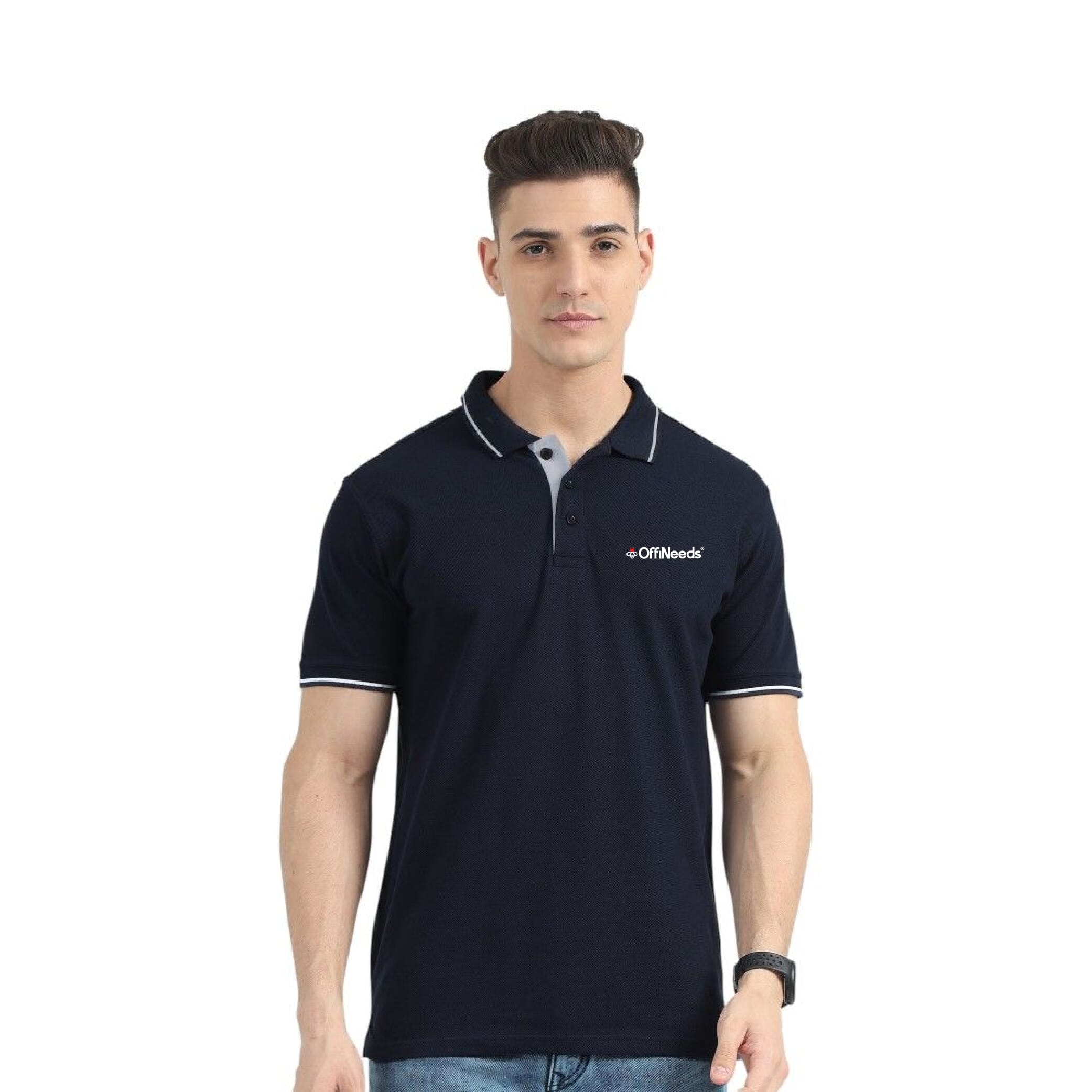 Greys&Blues Organic Polo Tshirt- Navy Blue with White Tipping